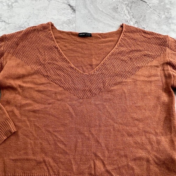 SHEIN Slouchy Sweater Cropped Oversized 3/4 Sleeve Size Large L Orange - Picture 2 of 5
